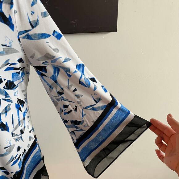 Alfani women's blouse PL Cobalt Broken Mirror Print Bell Sleeve handkerchief - Picture 9 of 16